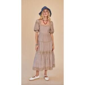 Hunter Bell | Evelyn Dress Clay Silk Cotton Lace Midi | Sz 2